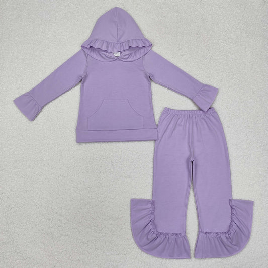 Sibling Baby Girls Lavender Pocket Hooded Top Ruffle Pants Clothes Sets