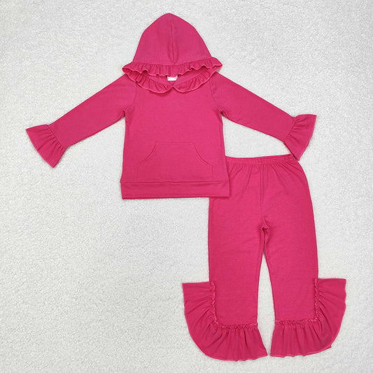 5 Colors Cotton Sibling Baby Girls Hooded Ruffle Top Bell Pants Clothes Sets