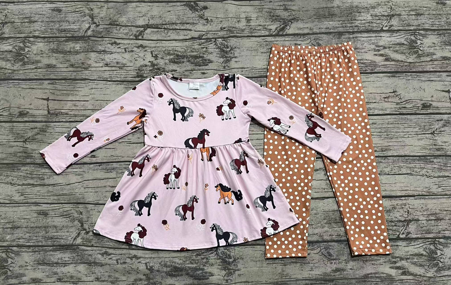 Baby Girls Horses Ruffle Tunic Top Legging Clothes Sets