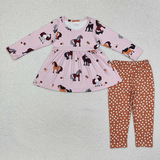 Baby Girls Horses Ruffle Tunic Top Legging Clothes Sets