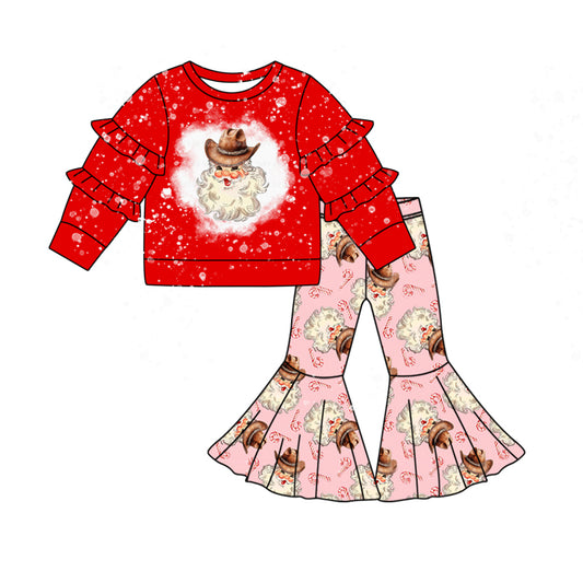 Baby Girls Christmas Red Santa Top Bell Pants Clothes Sets Preorder