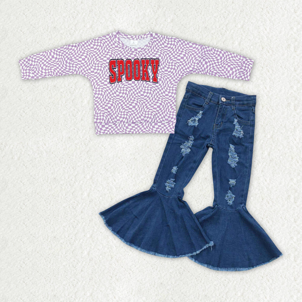 Baby Girls Halloween Spooky Top Denim Pants Clothes Sets