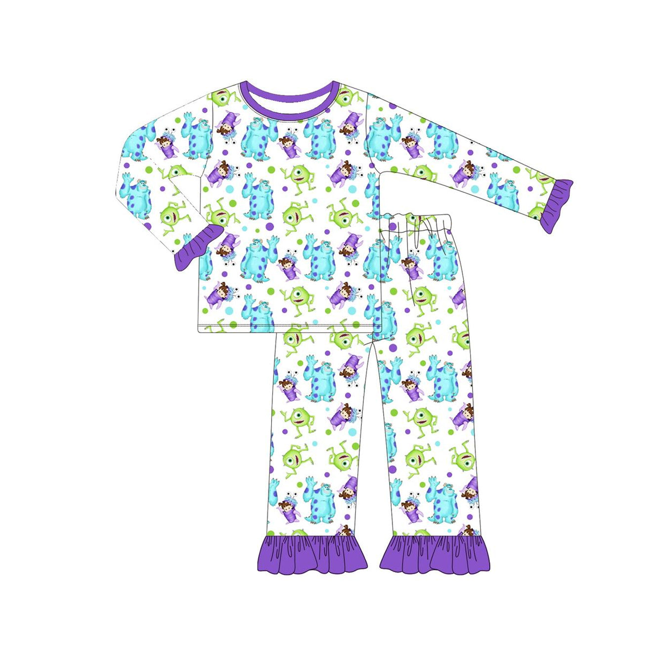 Baby Girls Purple Monster Shirt Pants Pajamas Clothes Sets Preorder