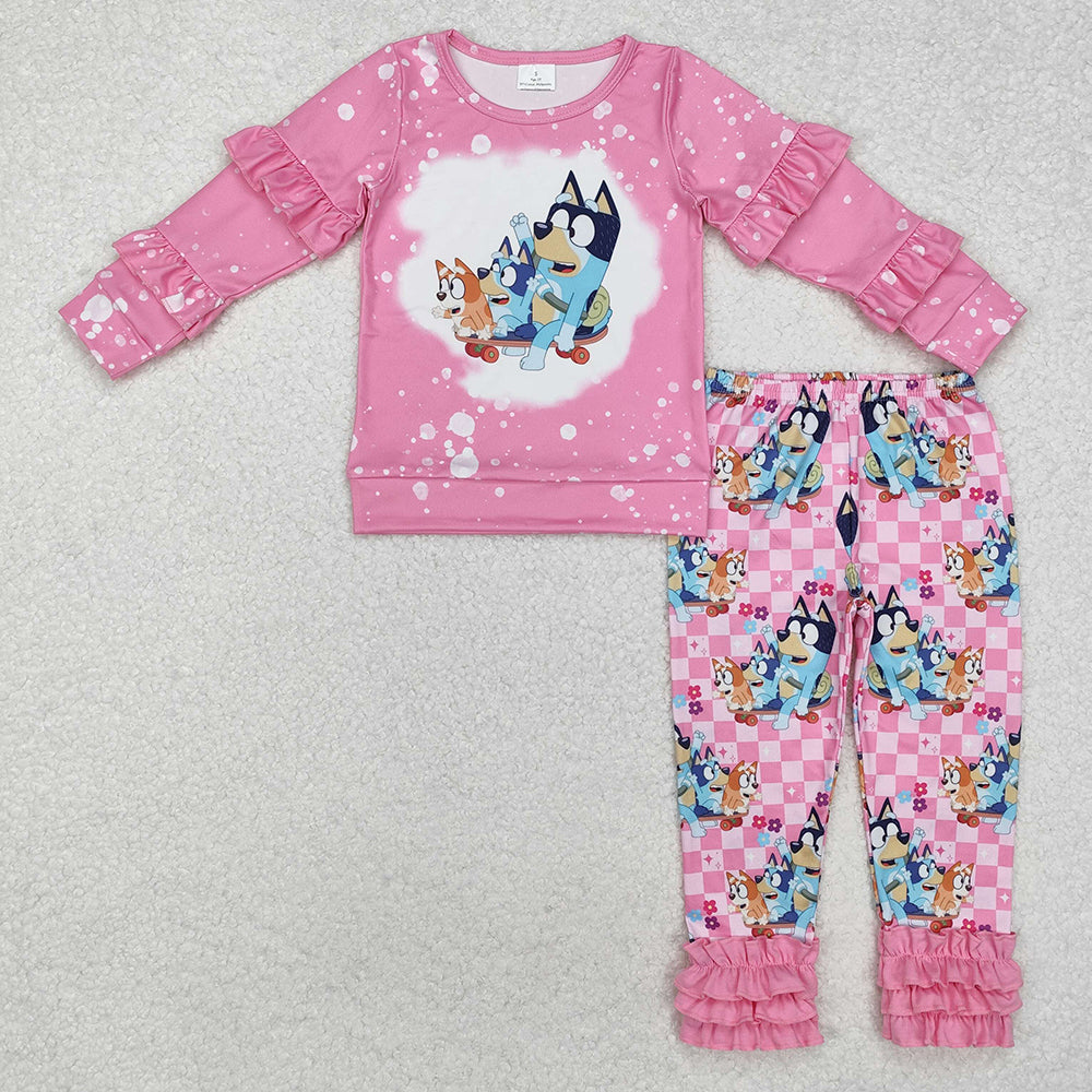 Baby Girls Pink Dogs Ruffle Shirt Legging Clothes Sets