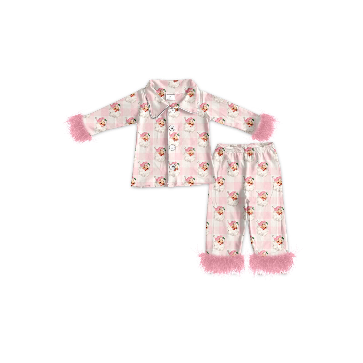 Baby Girls Christmas Checkered Santa Buttons Top Pants Pajamas Clothes Sets Preorder