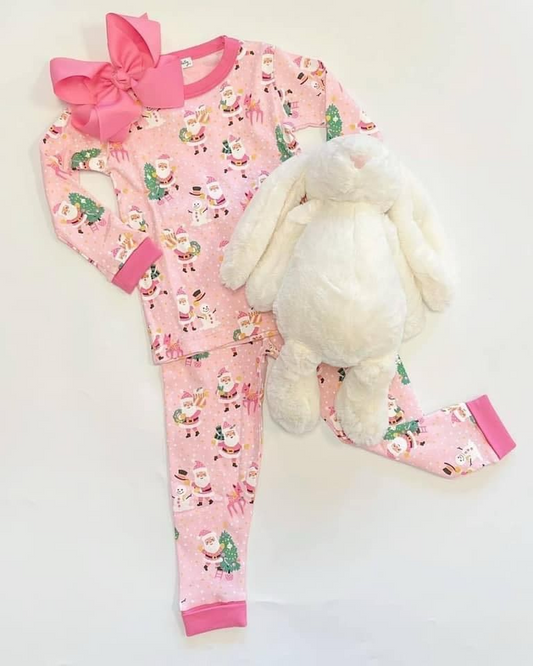 Baby Girls Pink Christmas Santa Shirt Pants Pajamas Clothes Sets Preorder