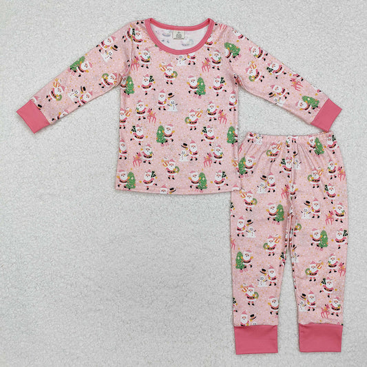 Baby Girls Christmas Pink Santa Deer Bamboo Pajamas Outfits Sets