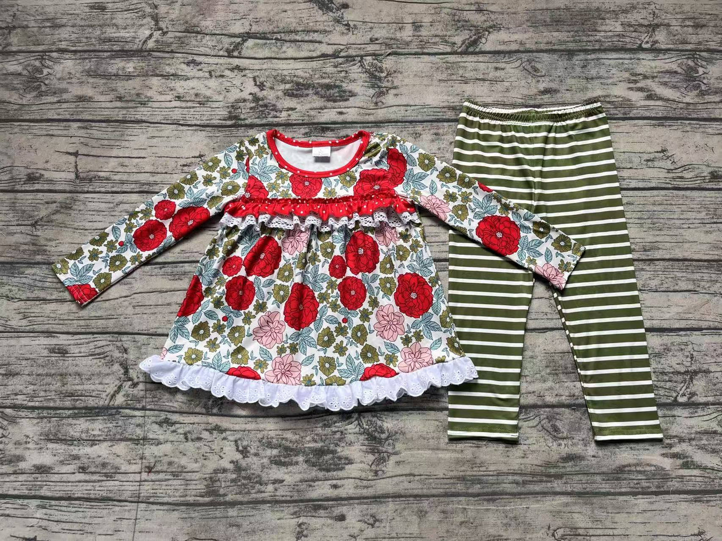 Baby Girls Valentinese Red Flowers Tunic Tops Legging Outfits Sets