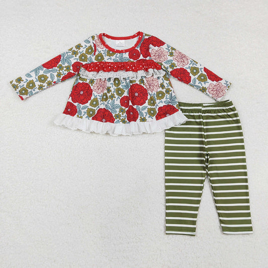 Baby Girls Valentinese Red Flowers Tunic Tops Legging Outfits Sets