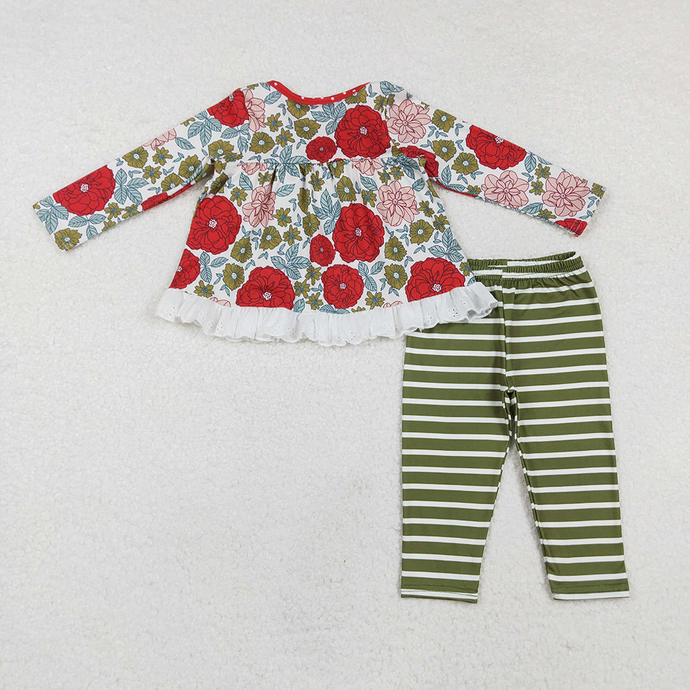 Baby Girls Valentinese Red Flowers Tunic Tops Legging Outfits Sets