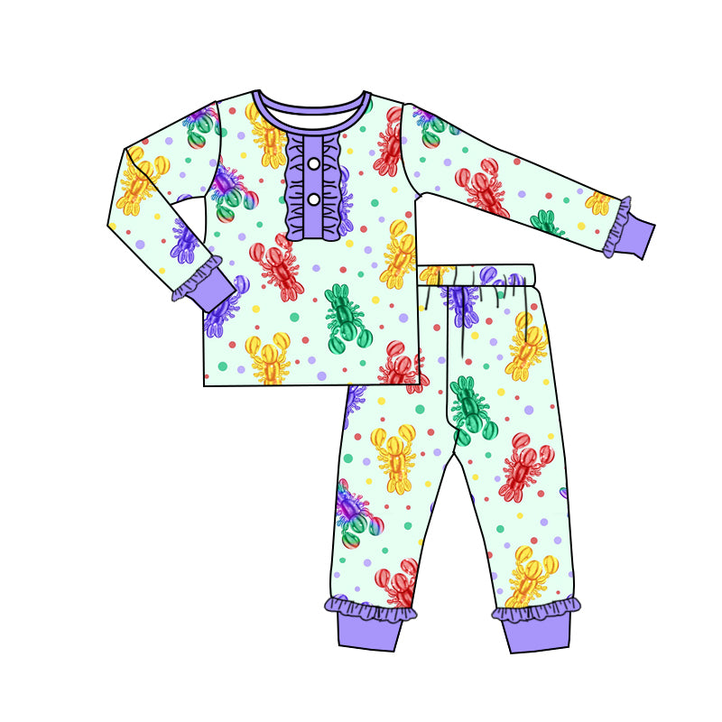 Baby Girls Mardi Gras Crawfish Top Pants Pajamas Clothes Sets Preorder