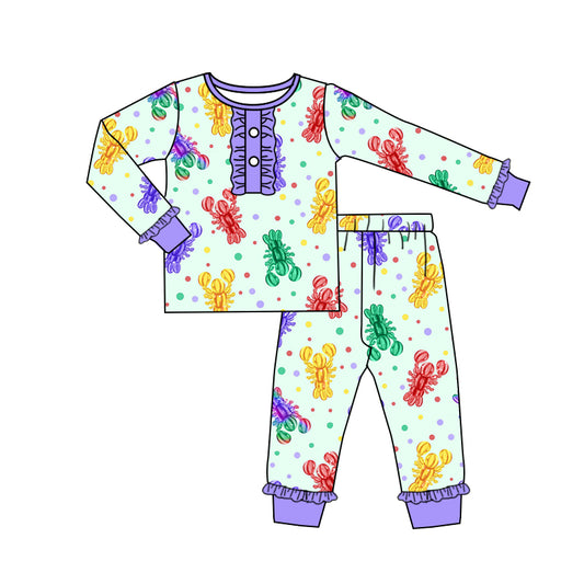 Baby Girls Mardi Gras Crawfish Top Pants Pajamas Clothes Sets Preorder