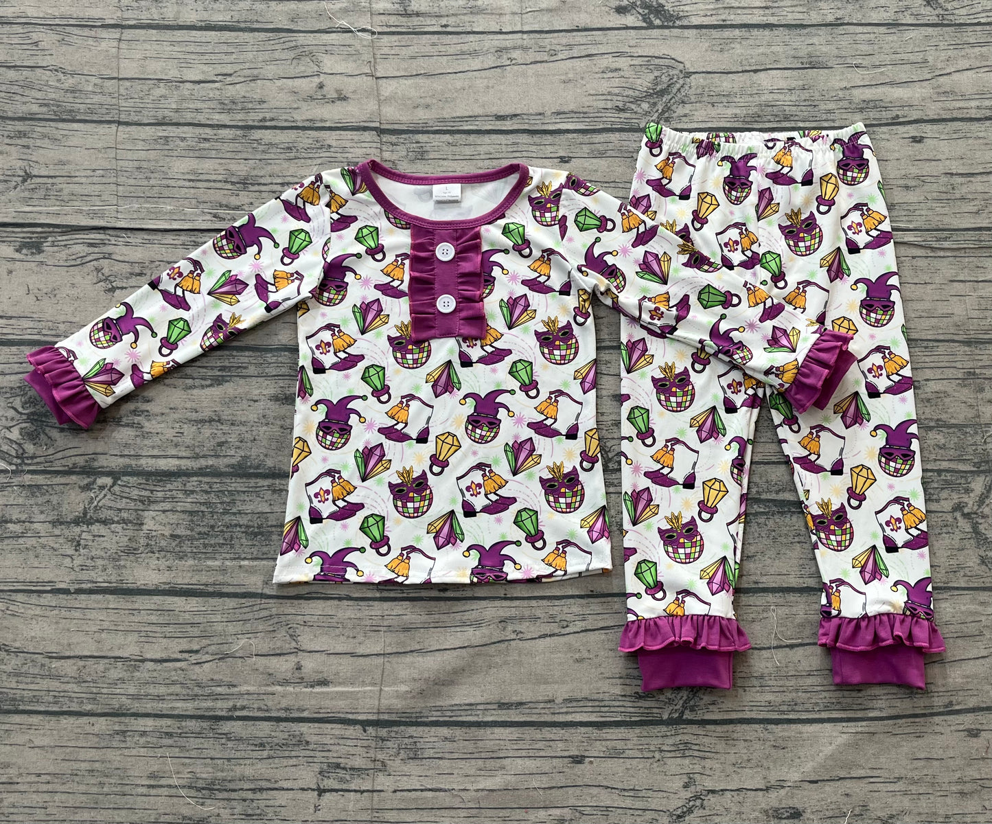 Baby Girls Mardigras Anchors Boots Button Top Pants Pajamas Sets