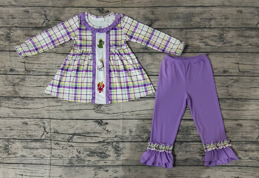 Baby Girls Checkered Crawfish Mardi Gras Tunic Ruffle Pants Clothes Sets Preorder