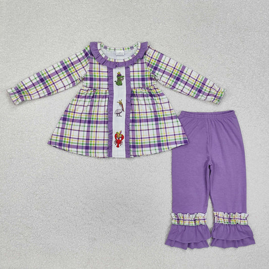 Baby Girls Checkered Crawfish Mardi Gras Tunic Ruffle Pants Clothes Sets