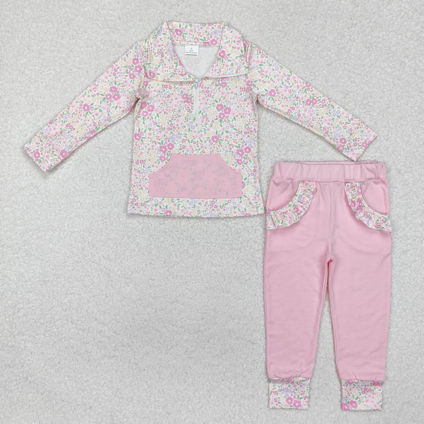 Sibling Baby Girls Colorful Floral Pocket Zip Pullovers Jogger Pants Clothes Sets