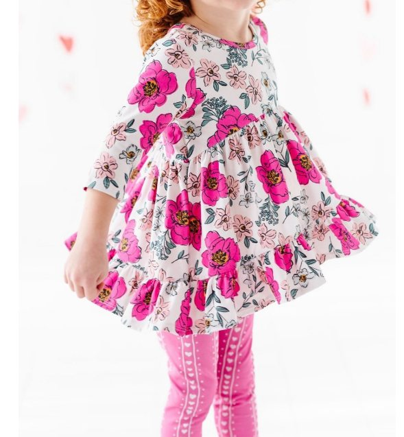 Baby Girls Pink Flowers Ruffle Top Legging Clothes Sets Preorder