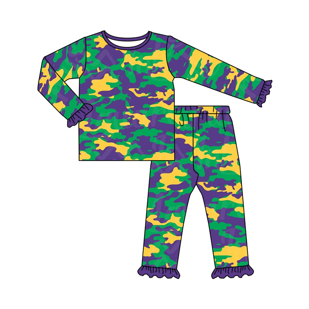 Baby Girls Mardi Gras Camo Top Pants Pajamas Clothes Sets Preorder