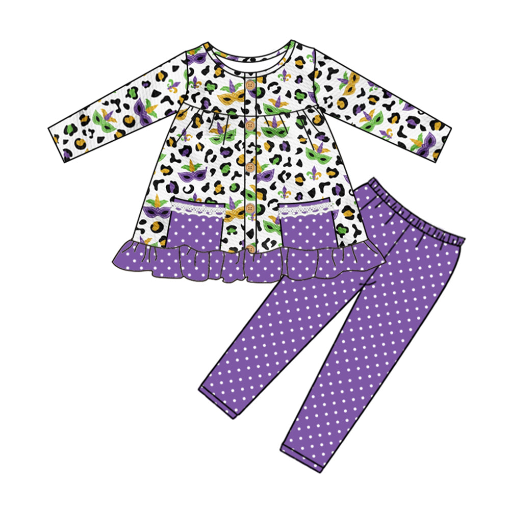 Baby Girls Mardi Gras Leopard Pockets Tunic Legging Clothes Sets Preorder