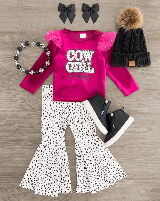 Baby Girls Cowgirl Sassy Shirt Dots Bell Pants Clothes Sets Preorder