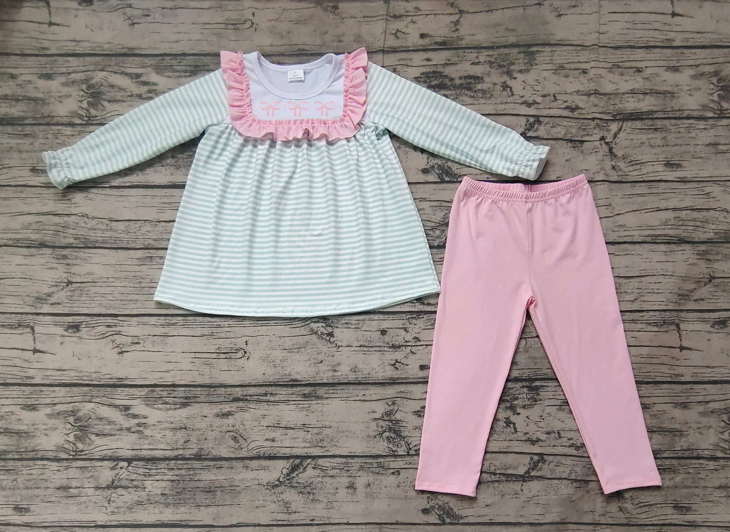 Baby Girls Blue Stripes Bows Tunic Legging Clothes Sets Preorder