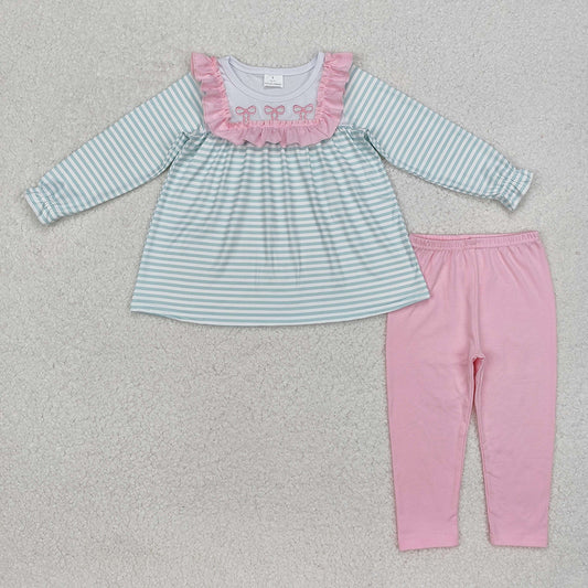 Baby Girls Blue Stripes Bows Tunic Legging Clothes Sets