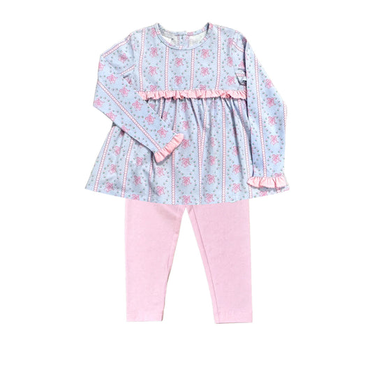 Baby Girls Pink Flowers Tunic Top Legging Clothes Sets Preorder