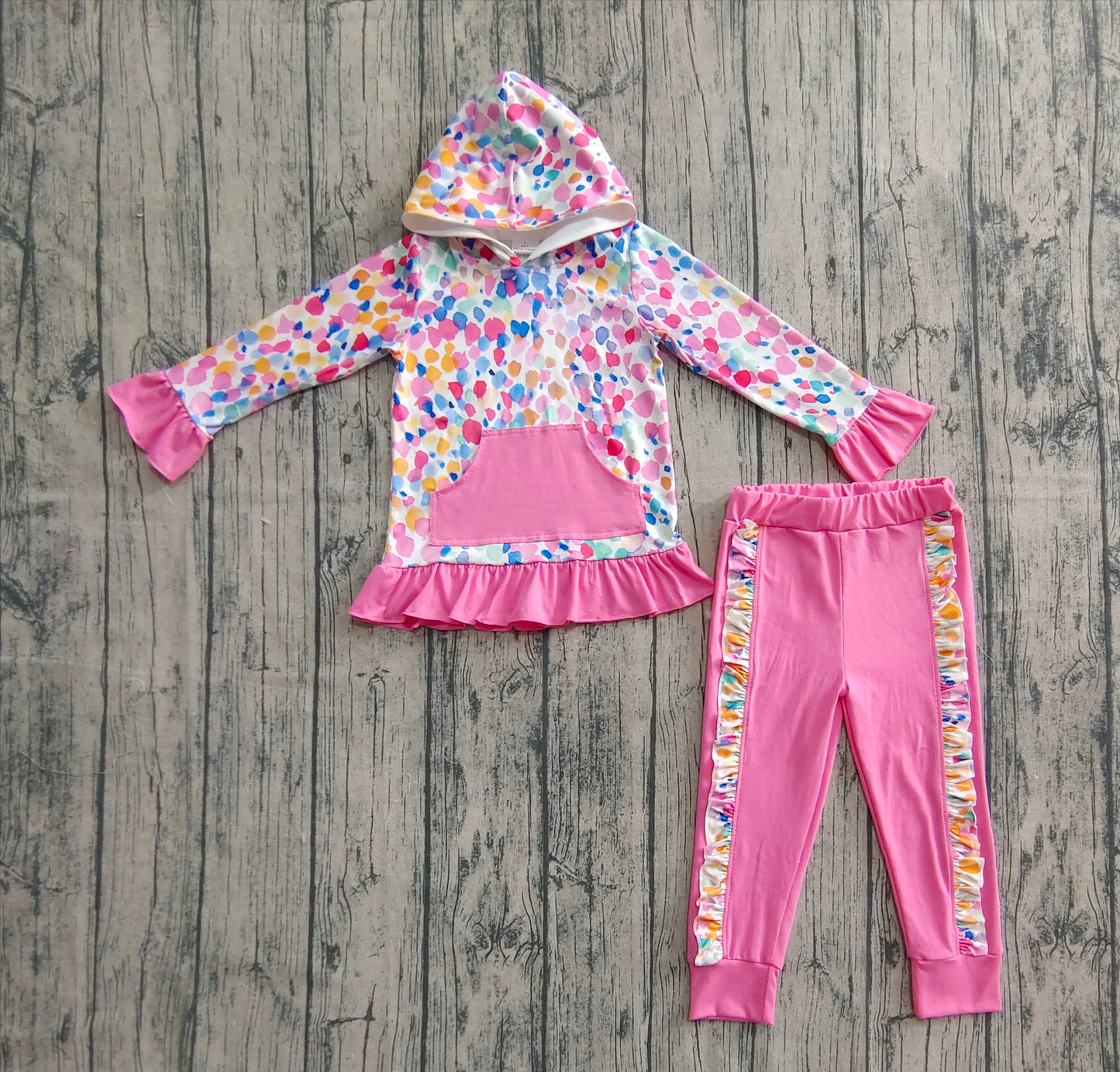 Baby Girls Long Sleeves Colorful Tie Dye Hoodies Pockets Pants Sets