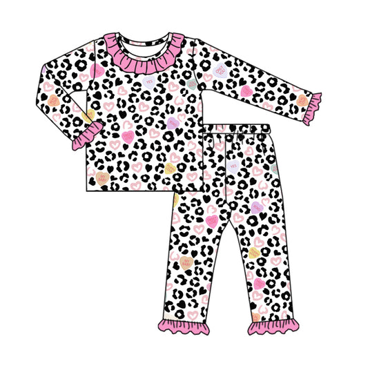 Baby Girls Pink Leopard Valentines Shirt Pants Pajamas Clothes Sets Preorder