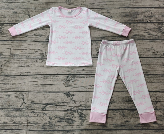 Baby Girls Pink Bows Bamboo Pajamas Clothes Sets