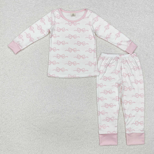 Sibling Baby Girls Pink Bows Plaid Bamboo Pajamas Set Pockets Zipper Hoodies Jacket