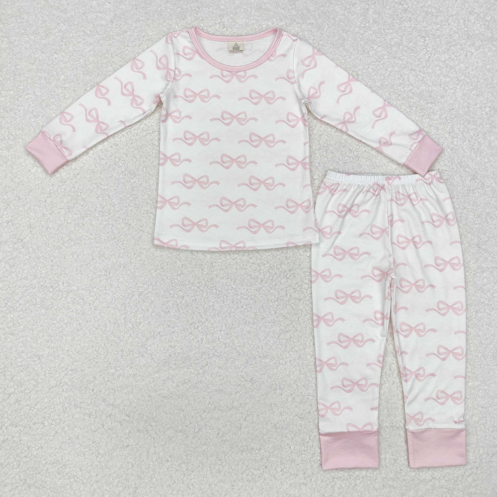 Baby Girls Pink Bows Bamboo Pajamas Clothes Sets