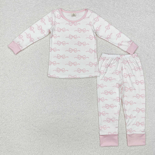 Baby Girls Pink Bows Bamboo Pajamas Clothes Sets