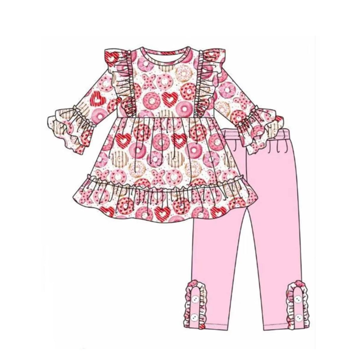 Baby Girls Donuts Pink Tunic Ruffle Pants Clothes Sets Preorder