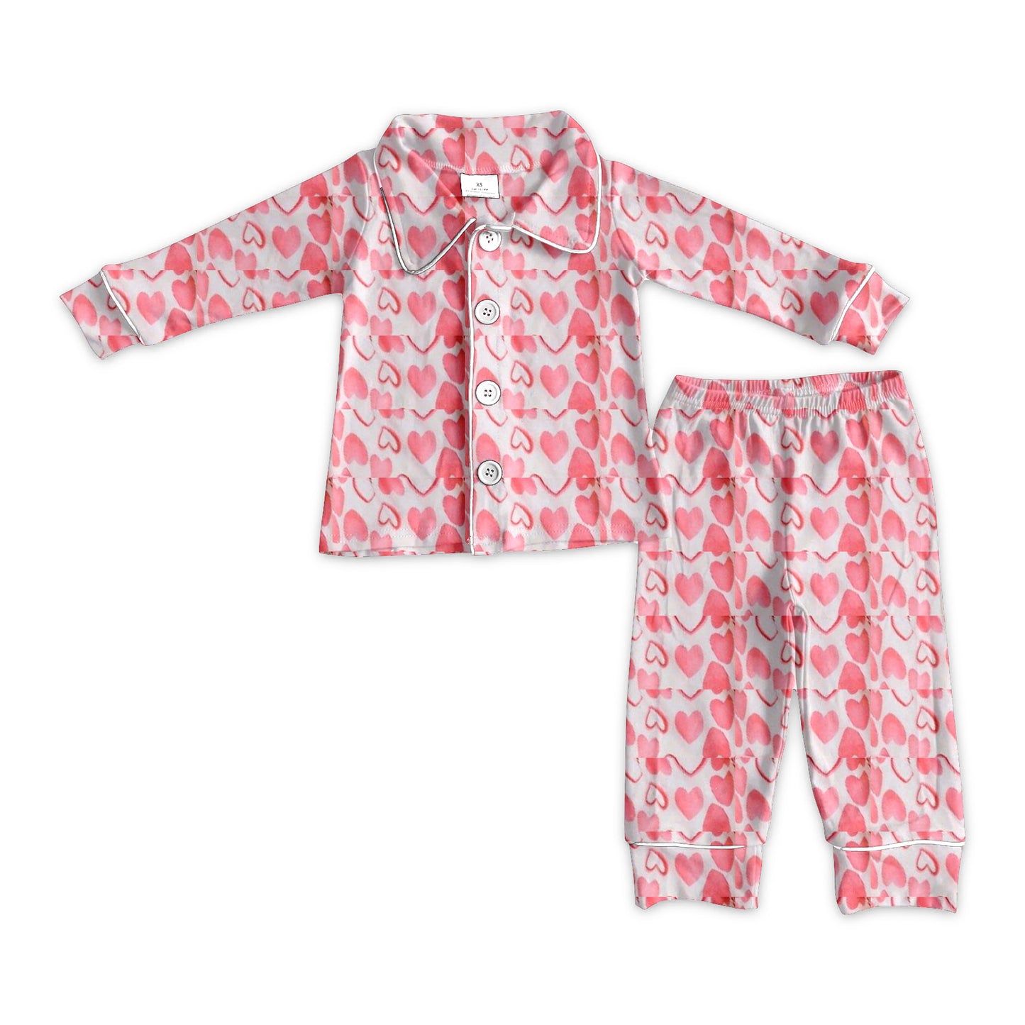 Baby Girls Valentines Pink Hearts Buttons Shirt Pants Pajamas Preorder