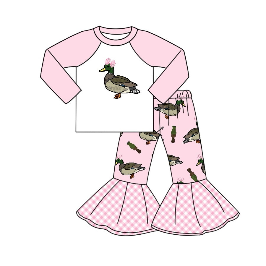 Baby Girls Pink Duck Bow Shirt Bell Pants Clothes Sets Preorder