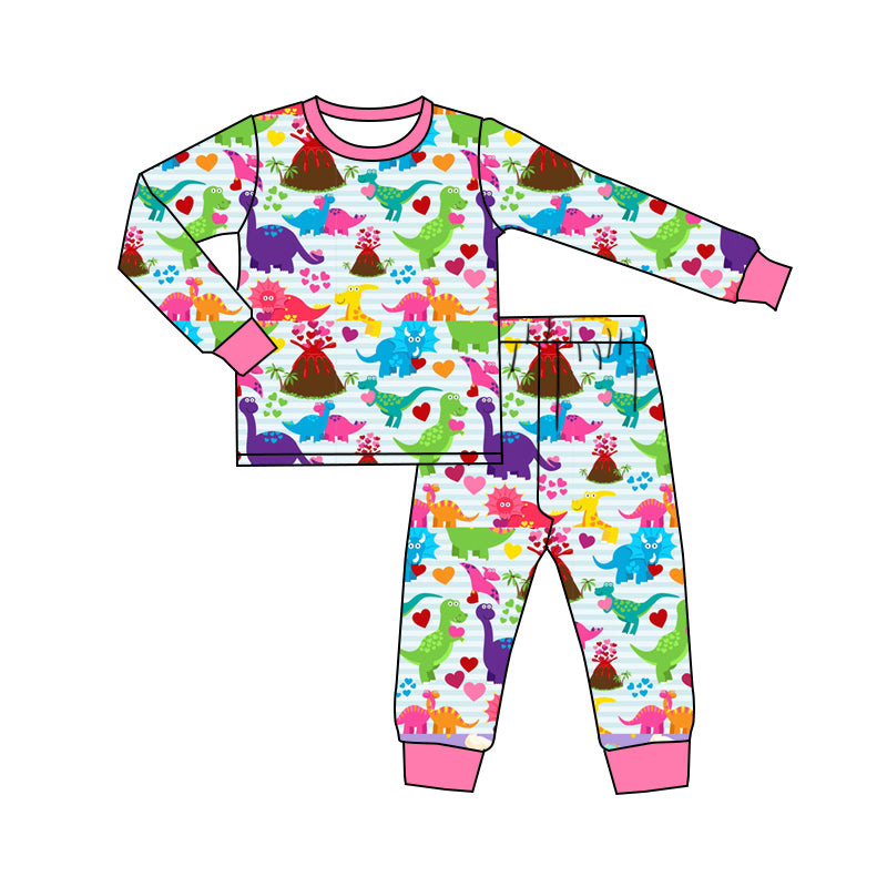 Baby Girls Valentines Dinosaurs Shirt Pants Pajamas Clothes Sets Preorder