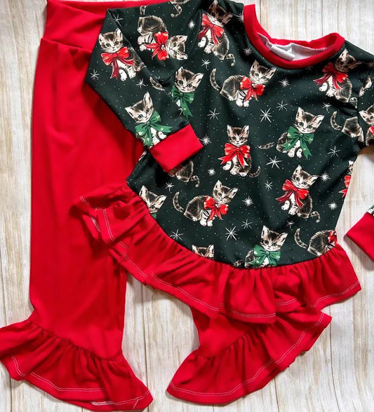 Baby Girls Christmas Cats Shirts Pants Clothes Sets Preorder