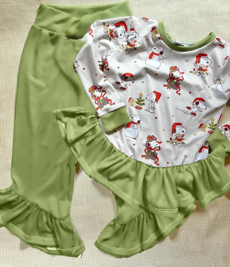 Baby Girls Christmas Dog Shirts Pants Clothes Sets Preorder