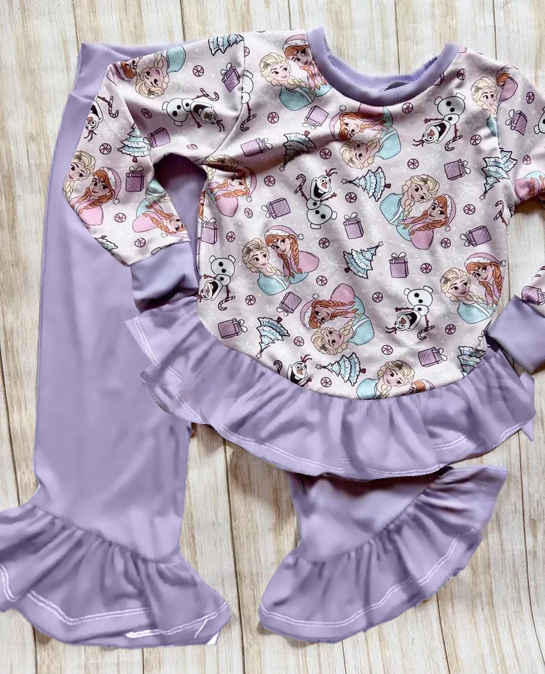 Baby Girls Lavender Princess Sister Shirts Pants Clothes Sets Preorder