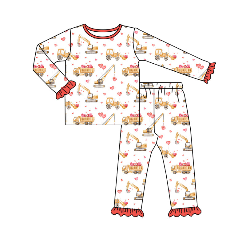 Baby Girls Valentines Tractors Heart Shirt Pants Pajamas Clothes Sets Preorder