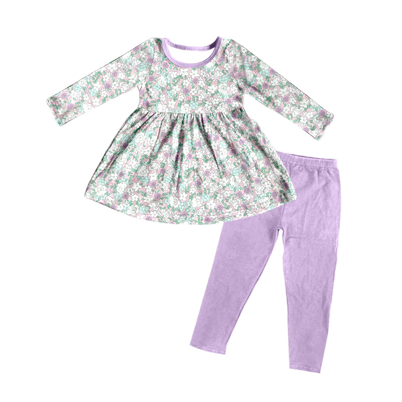 Baby Girls Lavender Flowers Lavender Tunic Legging Clothes Sets Preorder