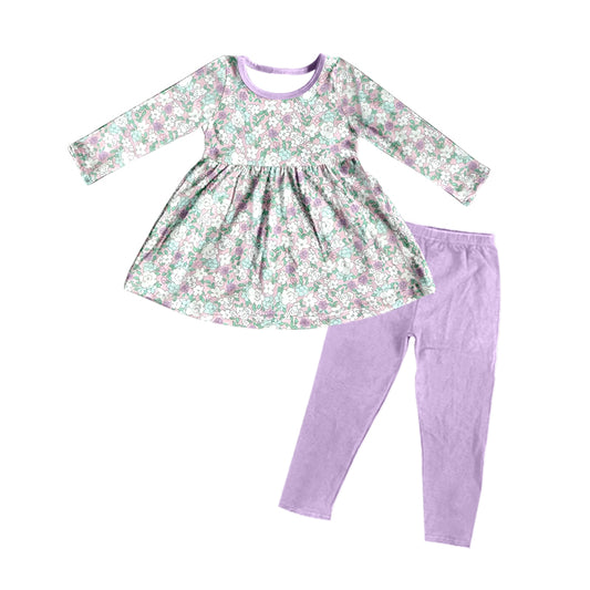 Baby Girls Lavender Flowers Lavender Tunic Legging Clothes Sets Preorder