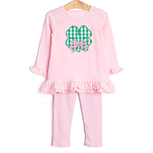 Baby Girls St Patrick Quatrefoil Bow Tunic Legging Clothes Sets Preorder