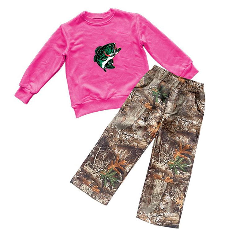 Baby Girls Hotpink Fishing Shirts Tops Camo Pants Clothes Sets Preorder