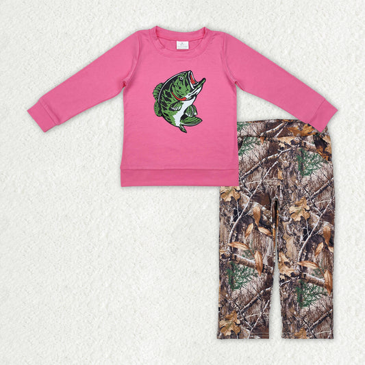 Baby Girls Hotpink Fishing Shirts Tops Camo Pants Clothes Sets