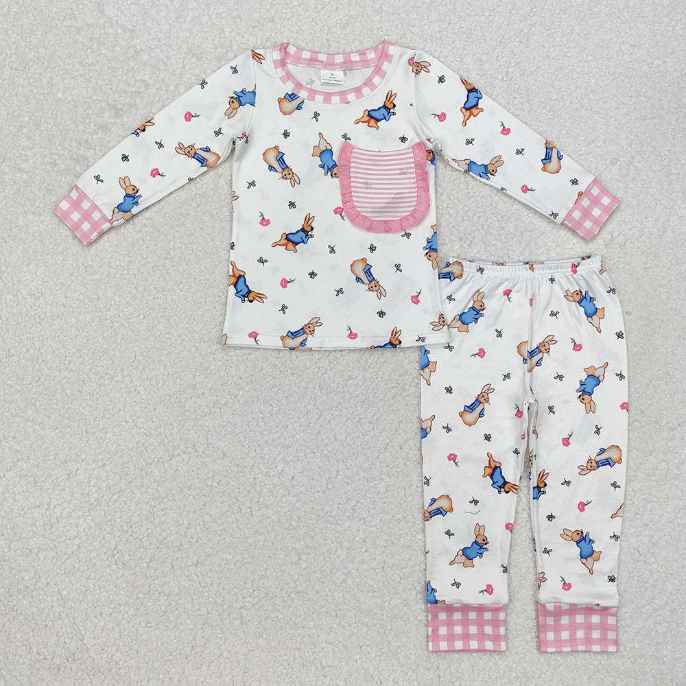 Baby Girls Easter Bunny Pocket Top Pants Pajamas Clothing Sets