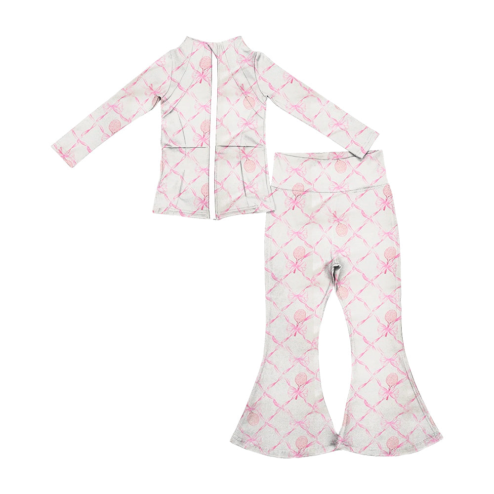 Baby Girls Pink Tennis Bow Yoga Zip Top Bell Pants Active Wear Clothes Sets Preorder