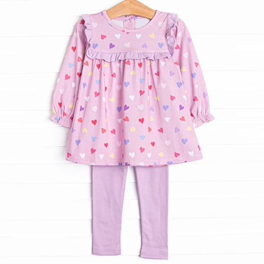 Baby Girls Valentines Lavender Heart Tunic Legging Clothes Sets Preorder