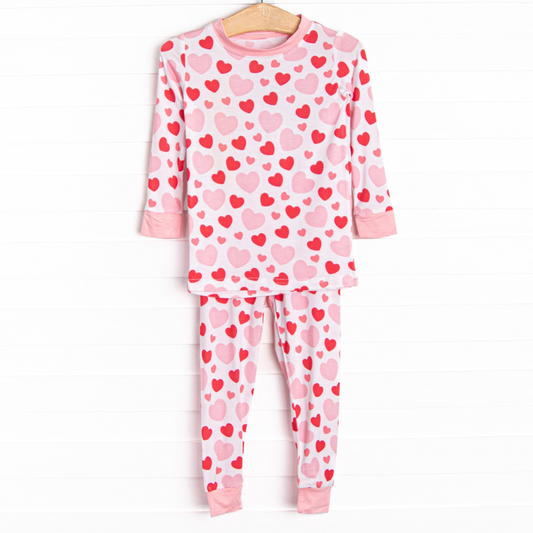 Baby Girls Valentines Pink Heart Top Pants Pajamas Clothes Sets Preorder